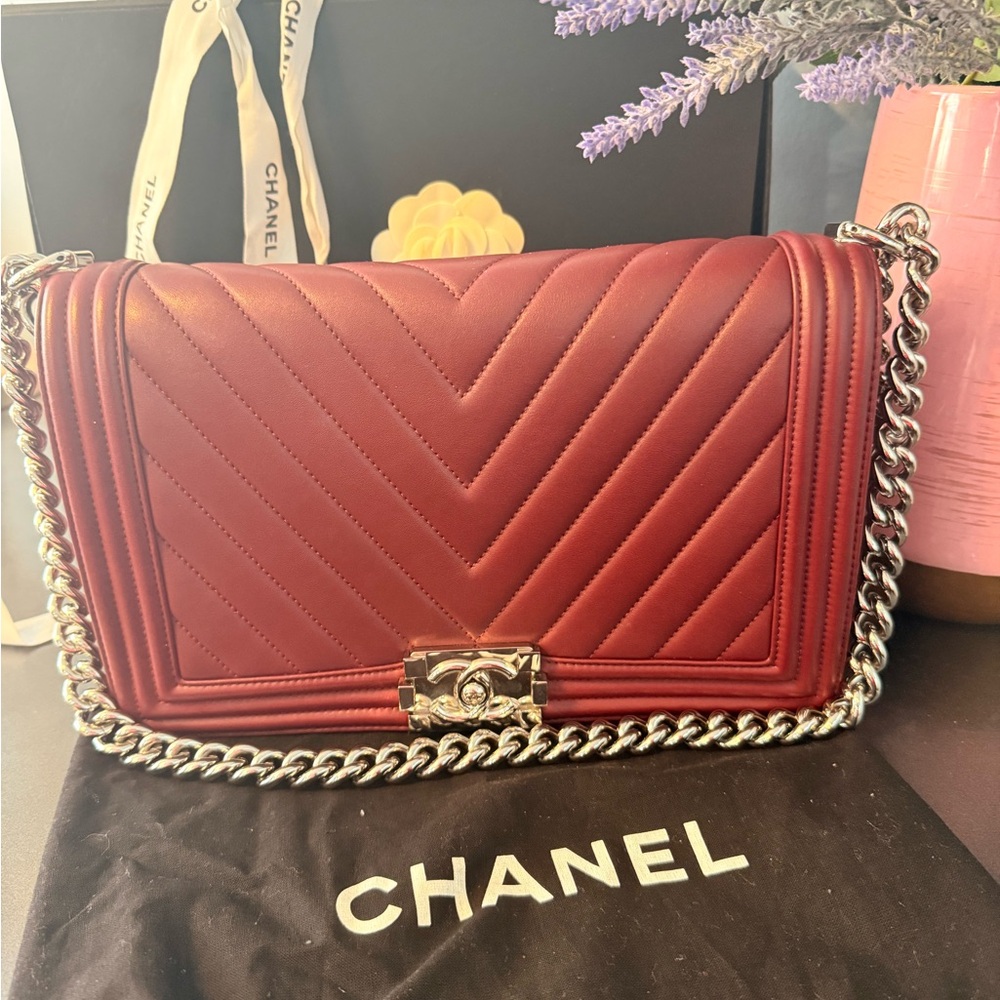 Chanel Burgundy Chevron Chain Shoulder Bag